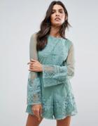 Asos Placement Lace Occasion Romper - Cream