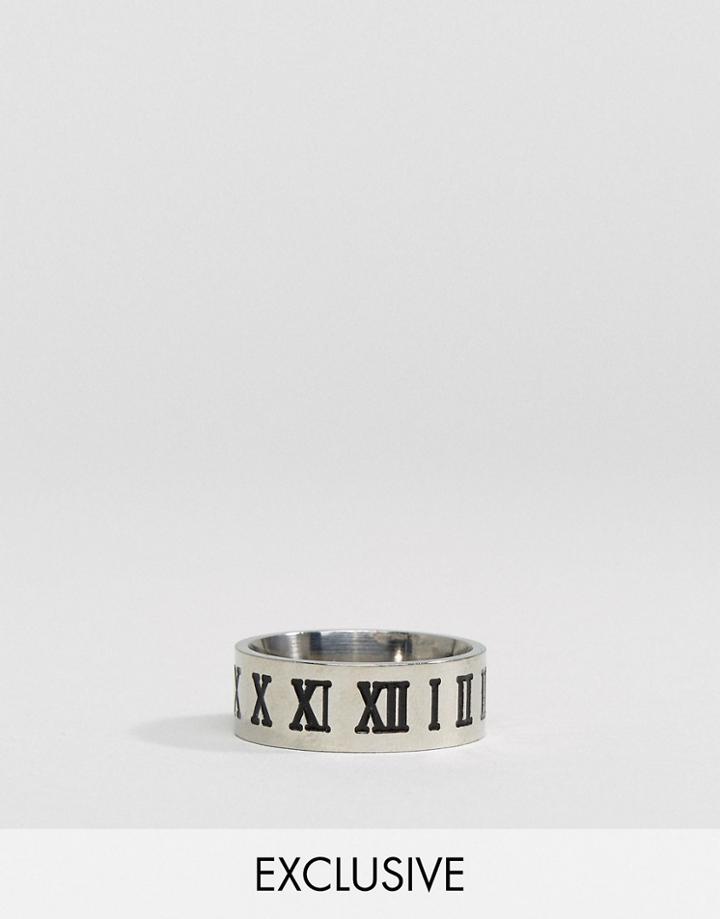 Reclaimed Vintage Inspired Ring With Engraved Roman Numerals - Silver