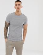 Asos Design Muscle Fit T-shirt With Crew Neck With Roll Sleeve In Gray Marl - Gray