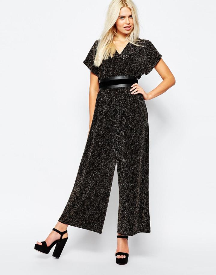 Monki Wide Sleeve Flare Jumpsuit - Black