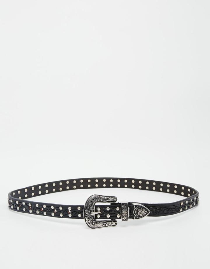 Asos Leather Western Waist And Hip Belt With Stud Detail - Black