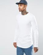 Asos Rib Super Longline Muscle Long Sleeve T-shirt With Curved Hem In White - White