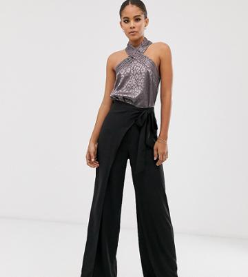 Outrageous Fortune Tall Split Leg Wrap Pants In Black - Brown