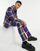 Twisted Tailor Suit Pant In Large Purple And Blue Plaid