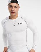 Nike Training Pro Swoosh Outline Graphic Tight Compression Long Sleeve T-shirt In White