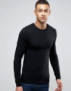Asos Design Extreme Muscle Long Sleeve T-shirt With Crew Neck In Black - Black