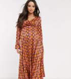 Asos Design Maternity Wrap Maxi Dress In Bright Snake Print-multi