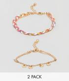 Asos Design Pack Of 2 Disc Chain And Woven Friendship Bracelets - Gold