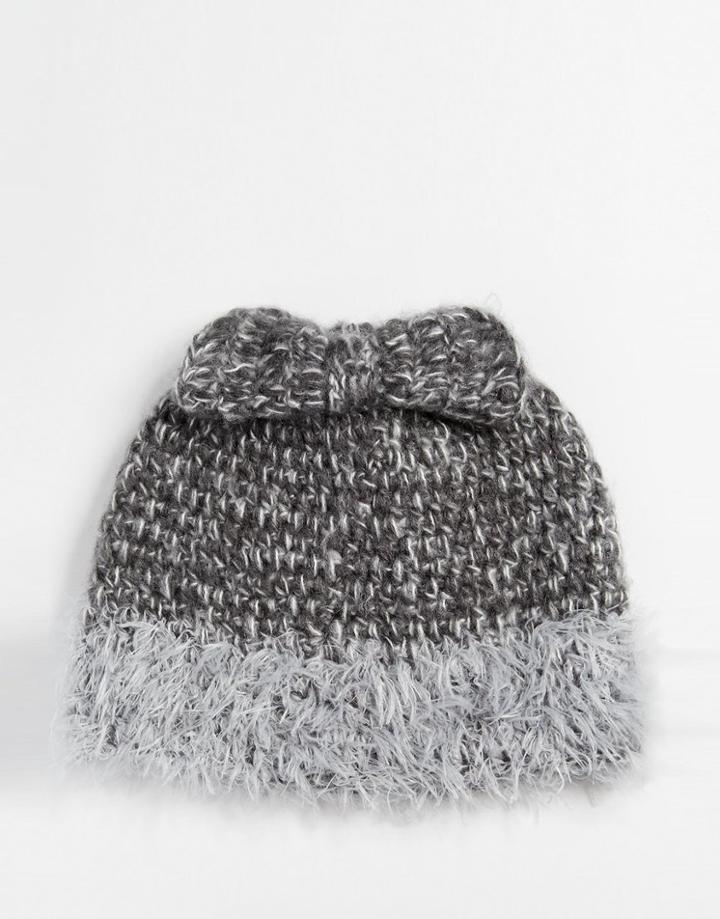Alice Hannah Crochet Bow Beanie Hat - Charcoal