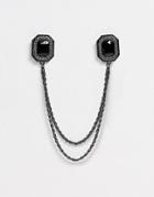 Asos Design Collar Tips With Stone Interest-black