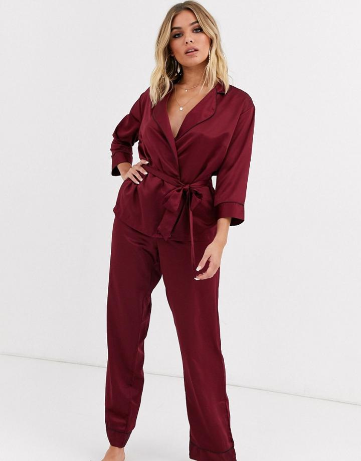 Bluebella Wren Kimono And Pants Pyjama Set In Red