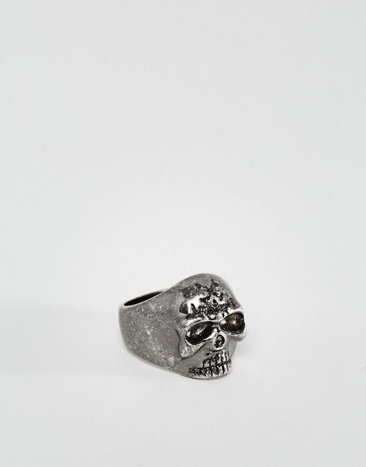 Rebel Heritage Memento Skull Ring In Gunmetal - Silver