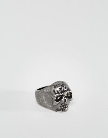 Rebel Heritage Memento Skull Ring In Gunmetal - Silver