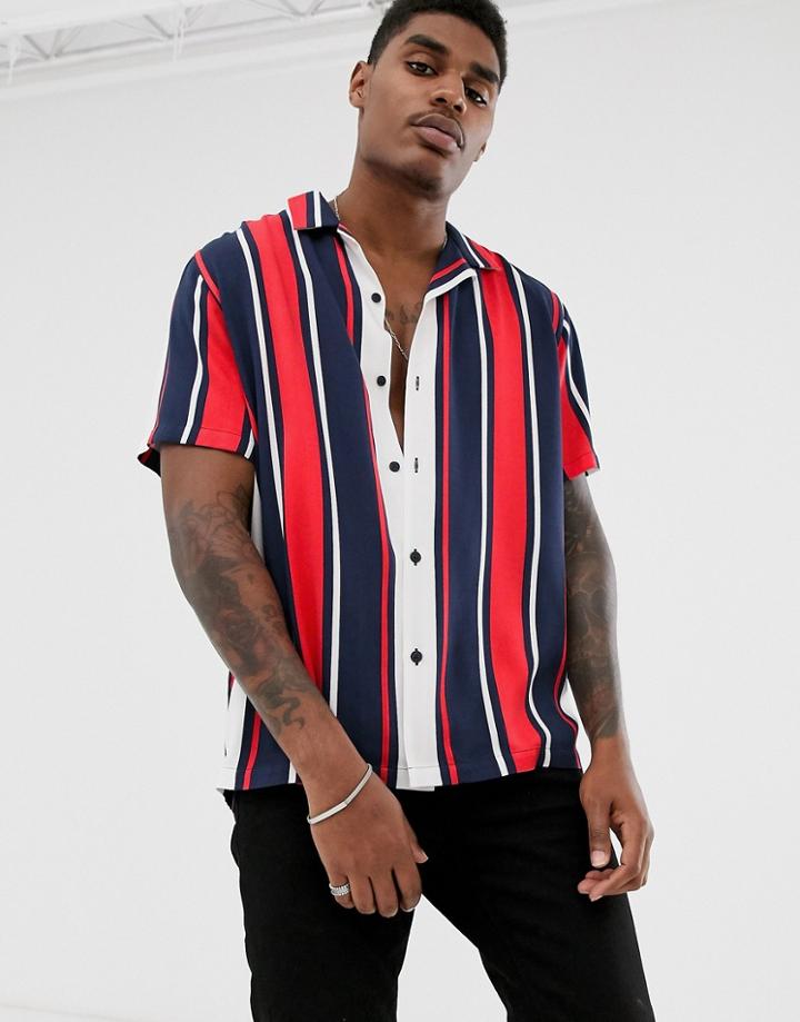 Asos Design Relaxed Stripe Shirt In Navy - Navy