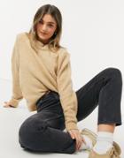 Asos Design Oversized Sweater With Crew Neck In Camel-neutral