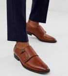 Asos Design Wide Fit Monk Shoes In Faux Tan Leather - Tan