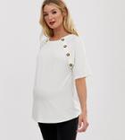 Asos Design Maternity Nursing Short Sleeve Top With Button Detail-cream