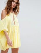 Asos Cold Shoulder Lace Front Beach Cover Up - Yellow