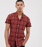 Asos Design Tall Slim Fit Check Shirt With Acid Wash - Red