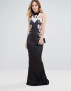 Jessica Wright Fishtail Maxi Dress With Floral Placement - Multi