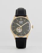 Henry London Automatic Mechanical Leather Watch In Black - Black