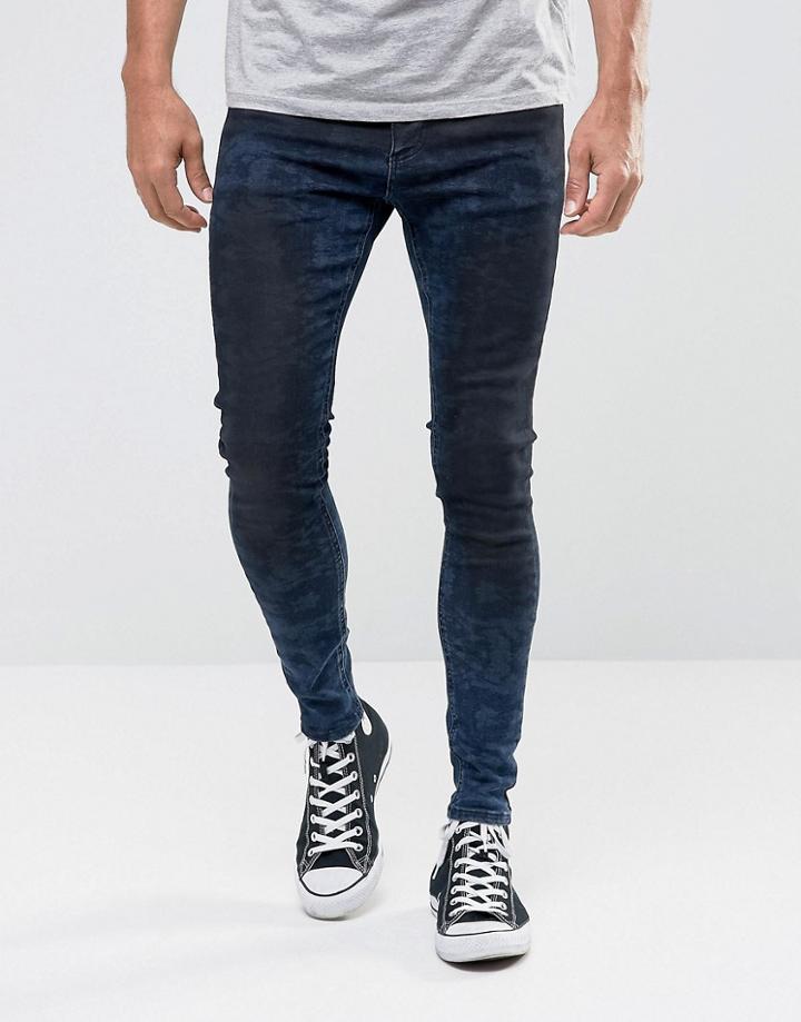 11 Degrees Super Skinny Jeans In Midwash Blue With Black Fade - Blue