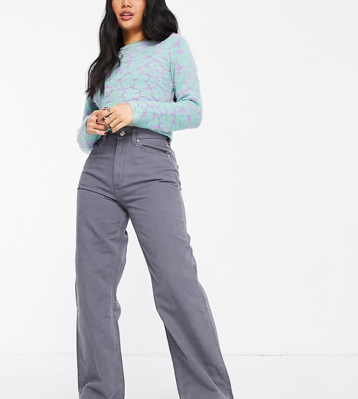 Asos Design Petite Wide Leg Dad Pants In Washed Gray