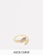 Asos Design Curve Thumb Ring In Snake Design With Crystal In Gold Tone