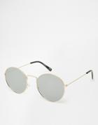 Asos Round Metal Sunglasses With Fine Frame With Flat Lens - Gold