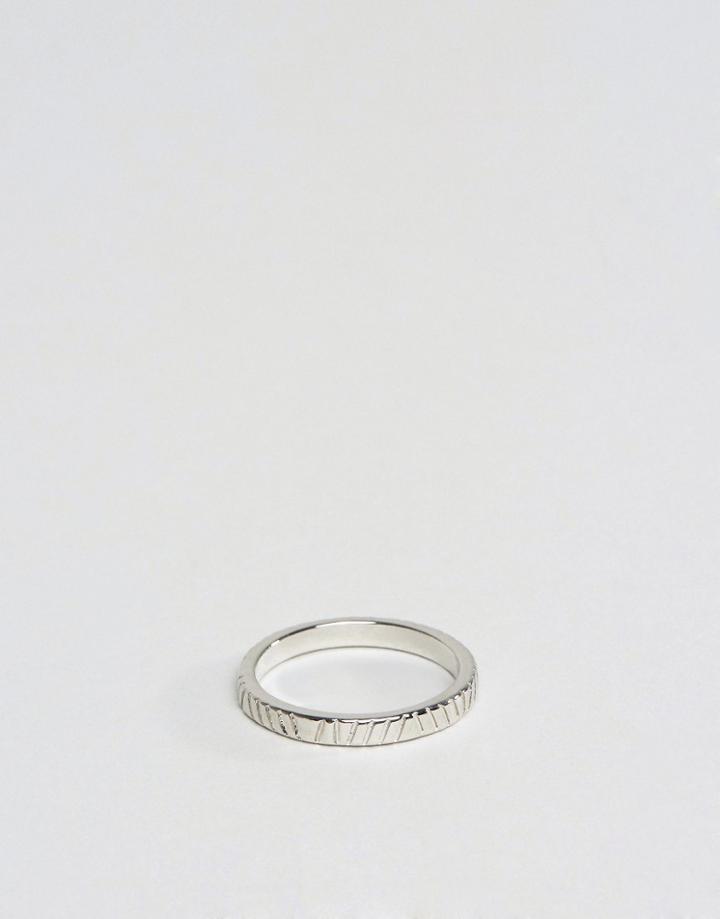 Asos Band Ring In Silver With Emboss Detail - Gold