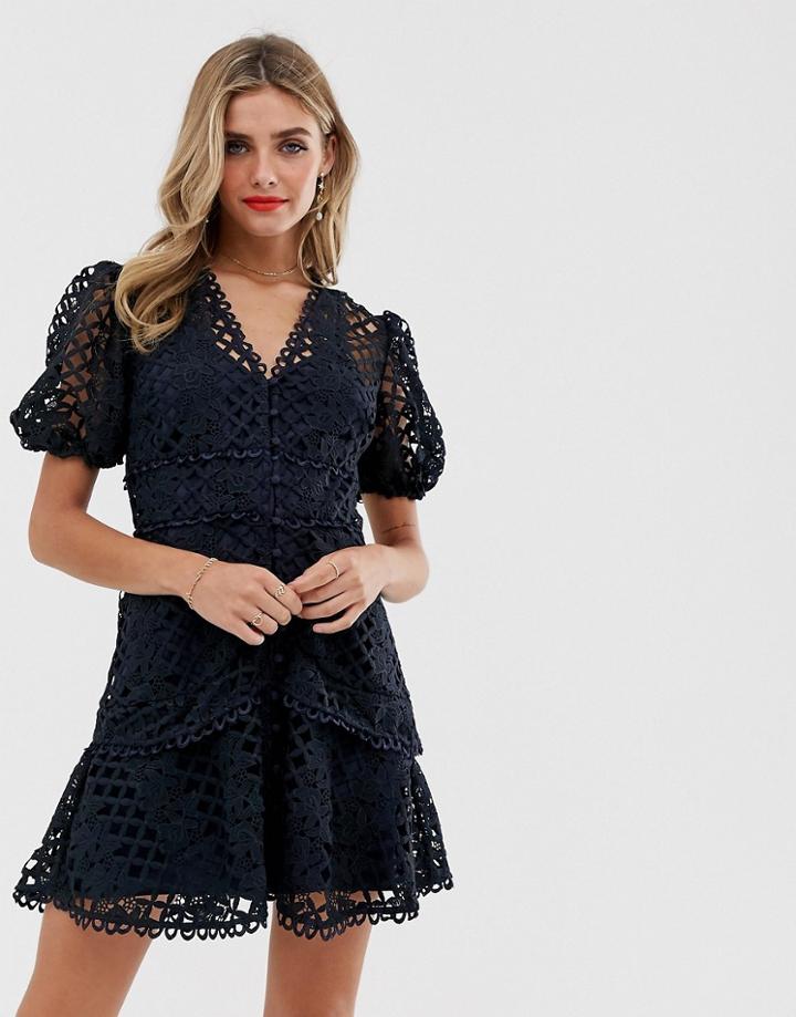 Keepsake Lovable Lace Dress-navy
