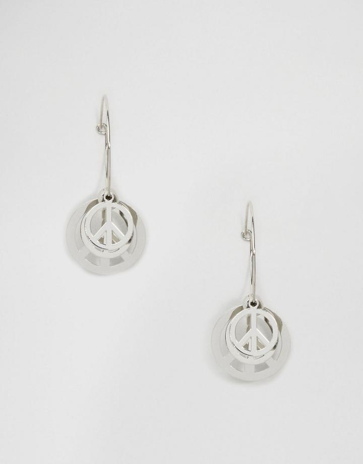 Nylon Peace Hoop Earrings - Silver