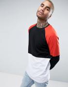 Asos Longline Long Sleeve T-shirt With Bright Color Blocking - Black