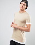 Asos Longline Muscle T-shirt With Contrast Cuff And Hem Extenders In B