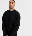Asos Design Tall Oversized Sweatshirt With Utility Sleeve Pocket In Black