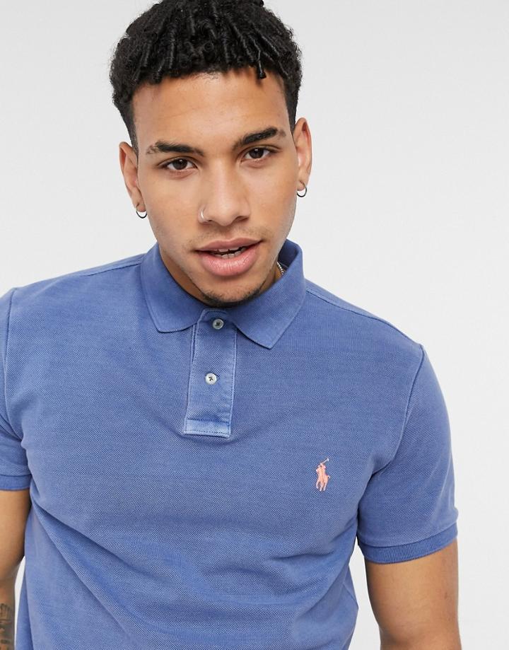 Polo Ralph Lauren Garment Dyed Player Logo Pique Polo In Carson Blue-blues