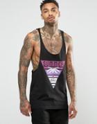 Asos Tank With Maui Print And Raw Edge Extreme Racer Back - Black