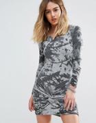 Religion Marl Print Bodycon Dress - Gray