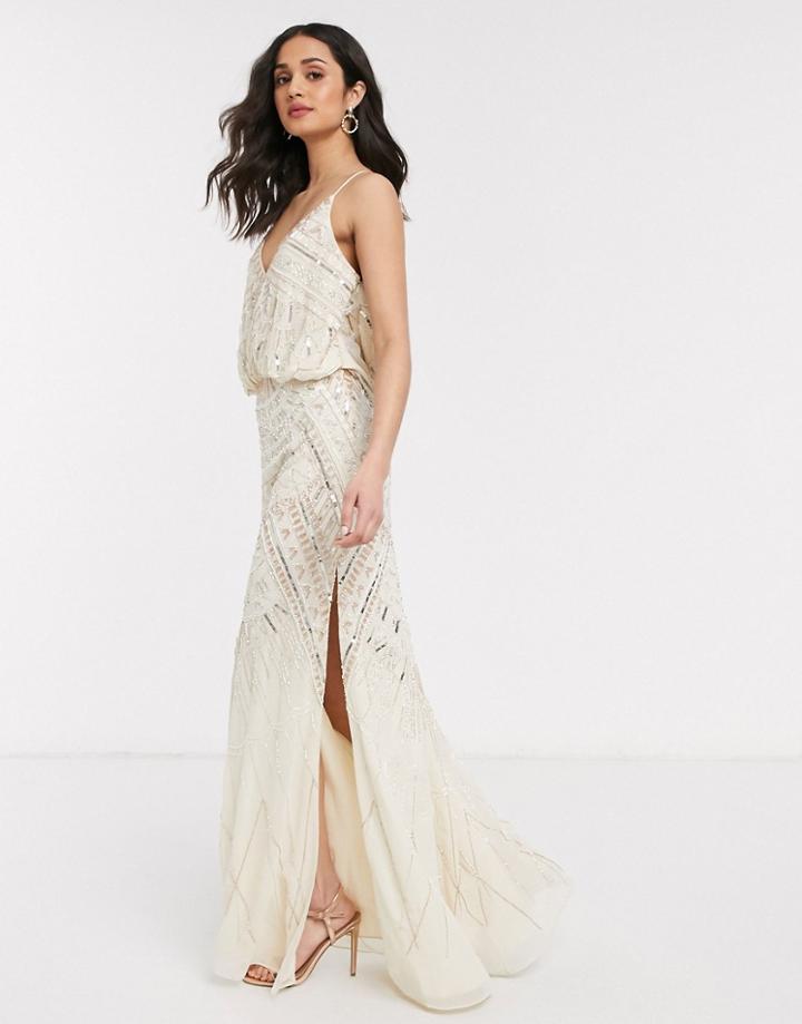 Asos Design Embellished Maxi Dress With Cowl Back-white