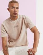 Asos Design T-shirt In Cord And Roman Numeral Chest Embroidery-beige