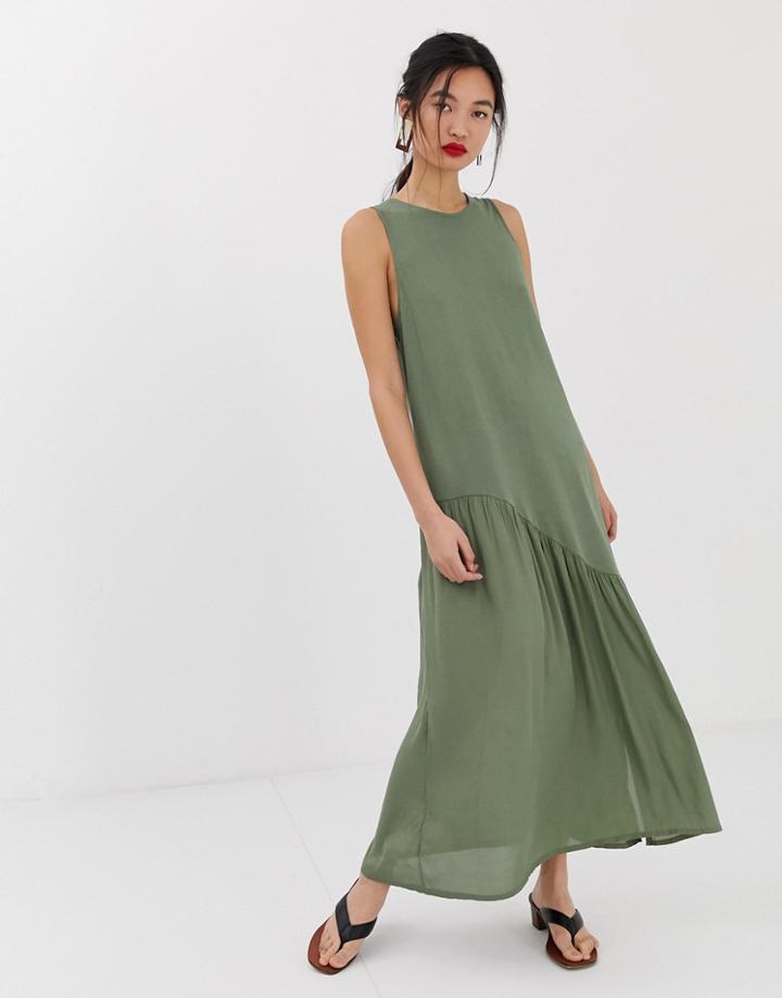Mango Bias Jersey Dress In Khaki - Green
