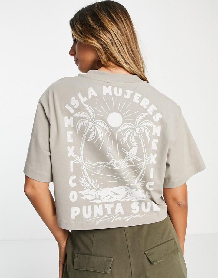Asos Design Boxy Cut Off T-shirt With Isla Mejas Graphic Print In Washed Sand-green