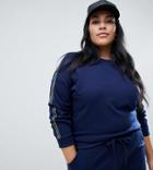 Brave Soul Plus Proley Velour Track Top With Side Stripe - Navy