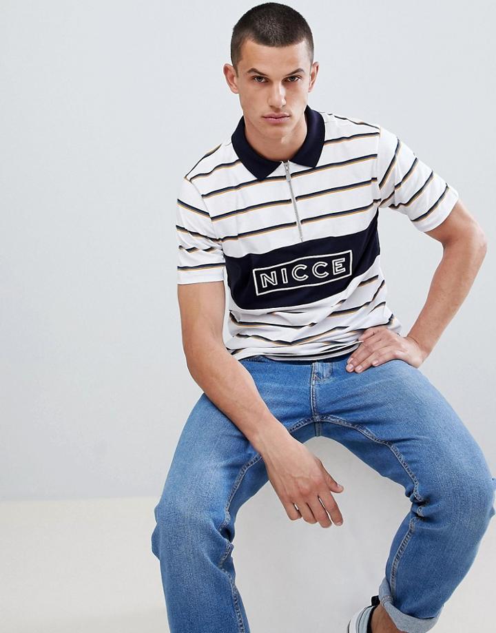 Nicce Score Stripe Polo Shirt In White - White