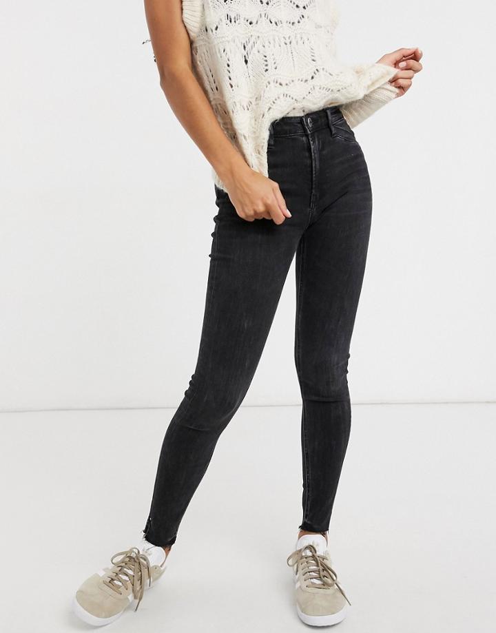Stradivarius Skinny Jeans With Slit Hem Detail In Black