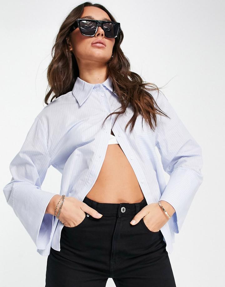 Aligne Organic Cotton Boxy Shirt With Pointed Collar In Blue Stripe-multi