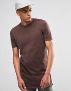 Asos Longline Knitted T-shirt In Brown Twist - Brown