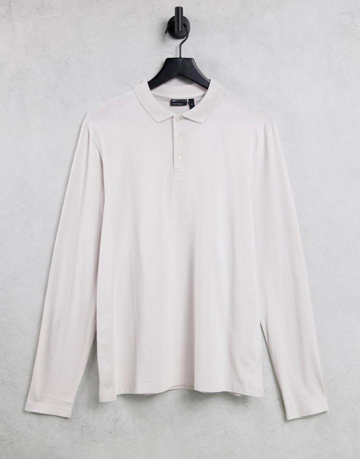 Asos Design Organic Blend Long Sleeve Jersey Polo In Off White