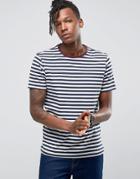Selected Homme Crew Neck Stripe T-shirt With Contrast Hem - Navy