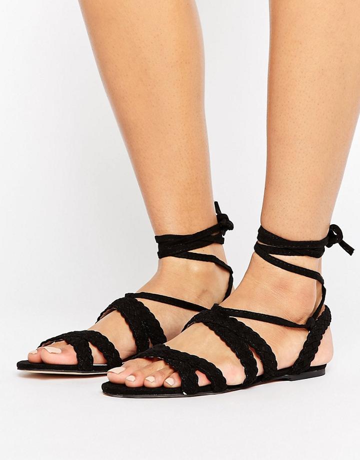 Faith Jude Braid Tie Up Sandals - Black
